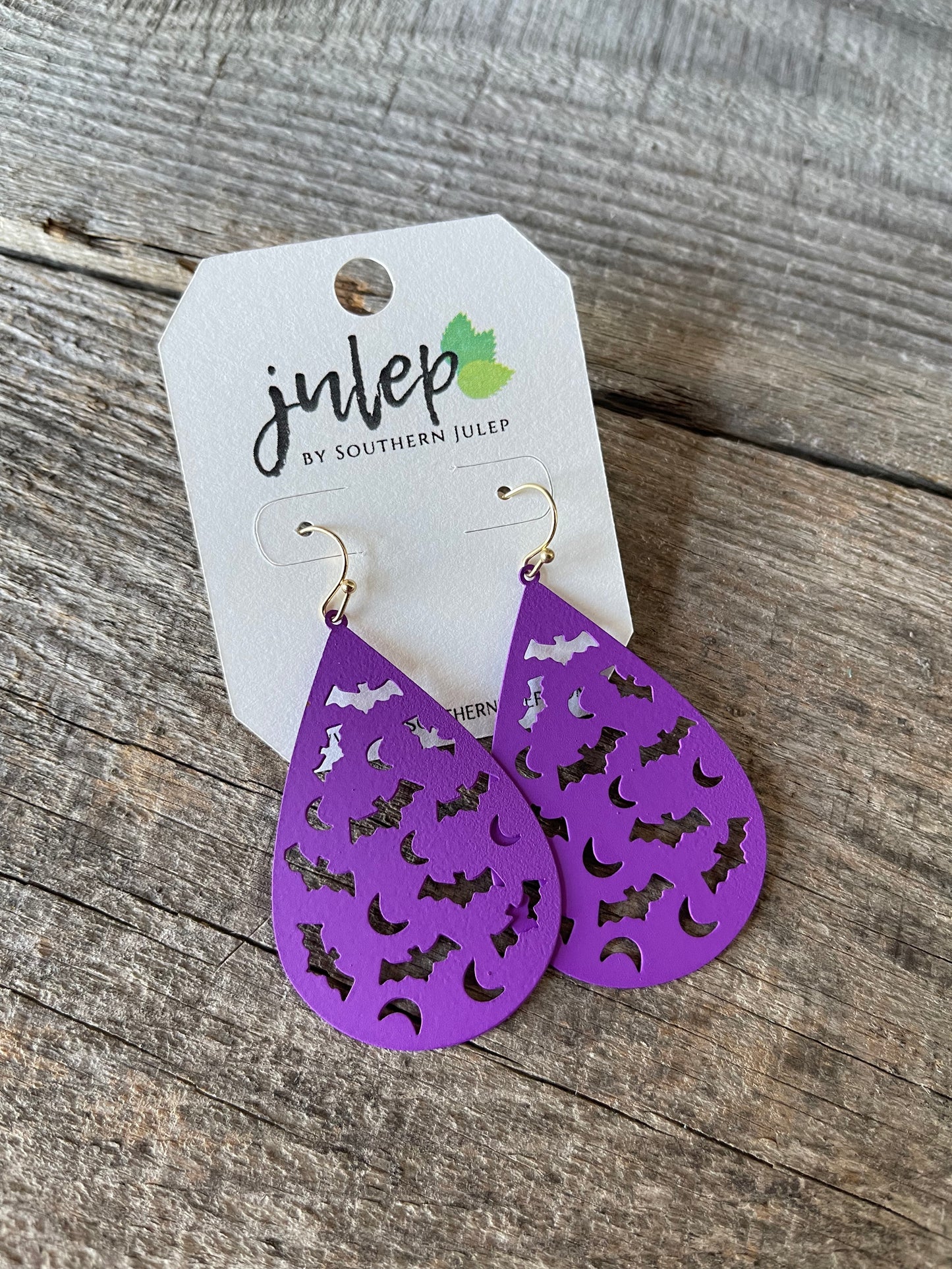 Halloween Metal Teardrop Earrings - Purple/Bats