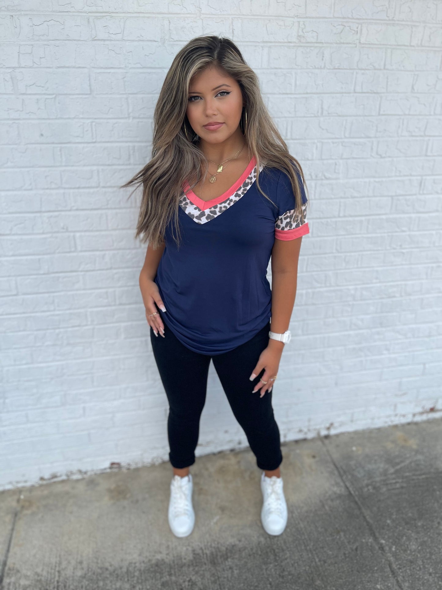 The Bold Babe Top - Navy/Leopard