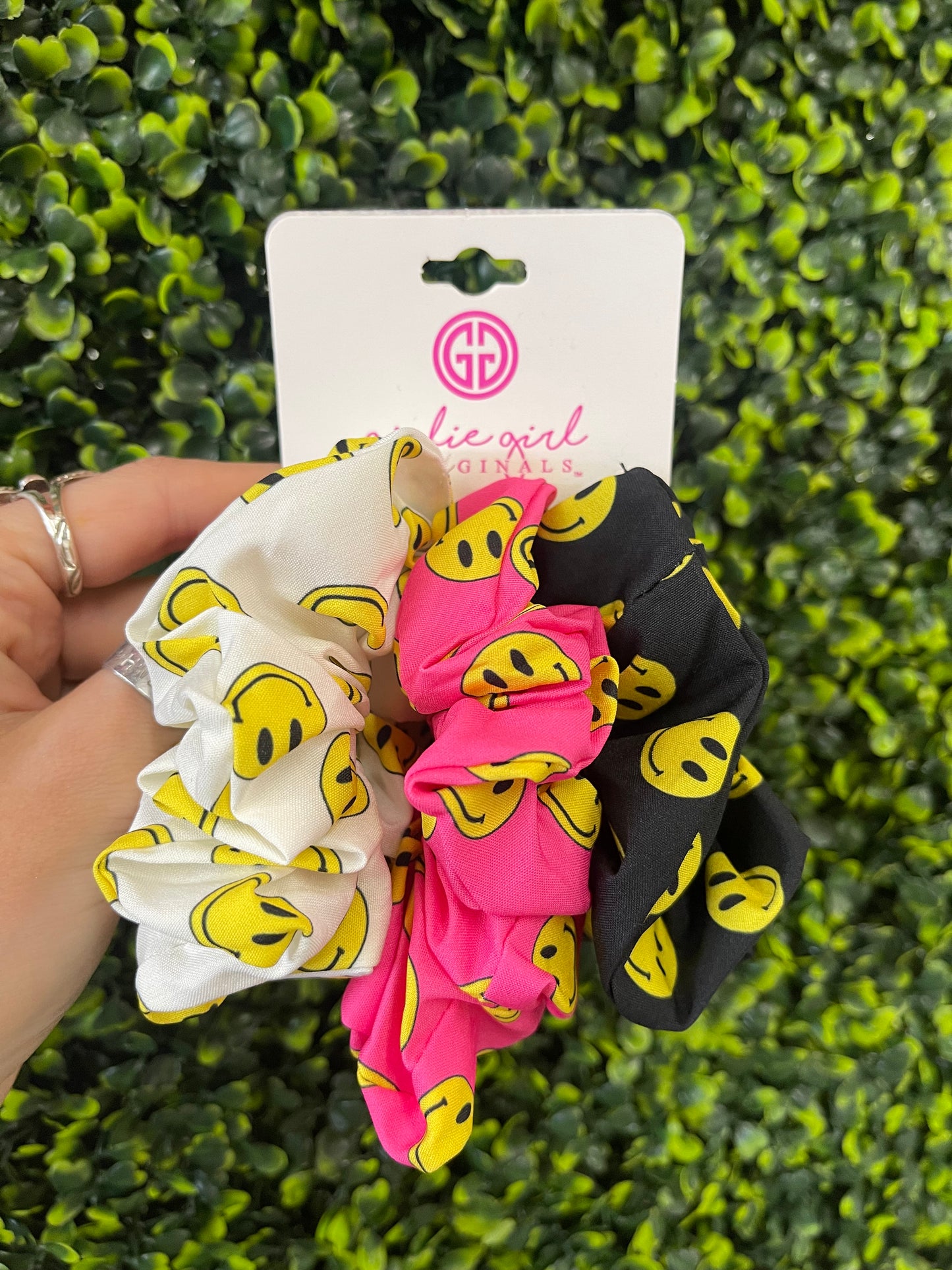 Pack of 3 Assorted Hair Scrunchies - Smiley Face - SCRSF