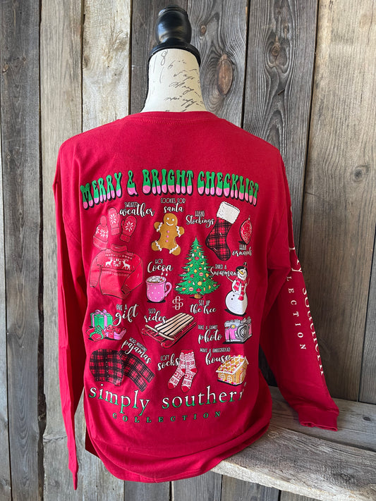 FINAL SALE - YOUTH - Simply Southern - Merry & Bright Checklist Long Sleeve Tee