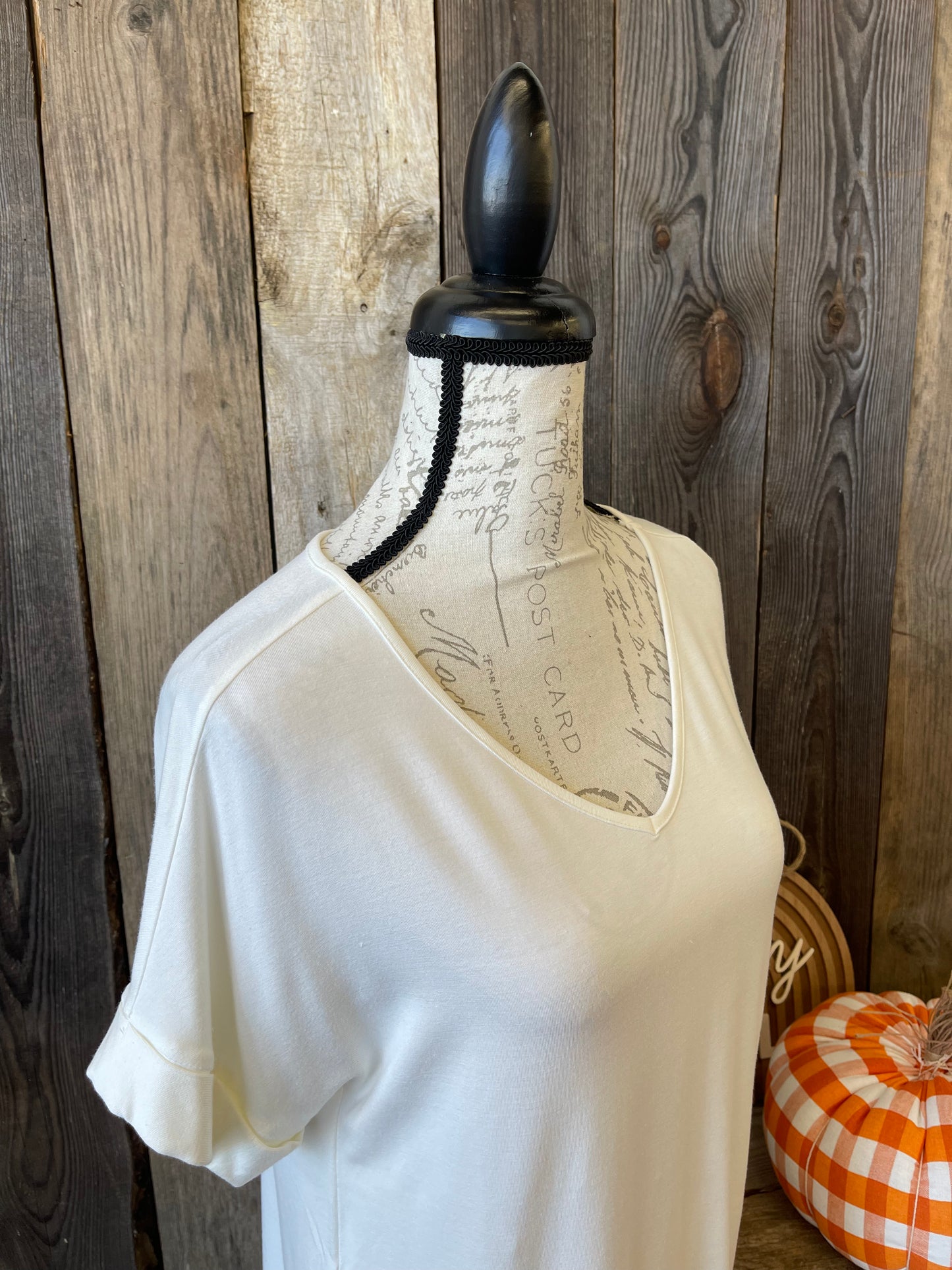 Curvy Evelyn Ivory Luxe Rayon V-Neck Top