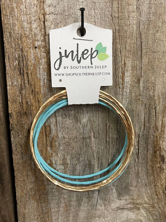 The Jurnee Bangle Bracelets - Aqua/Gold