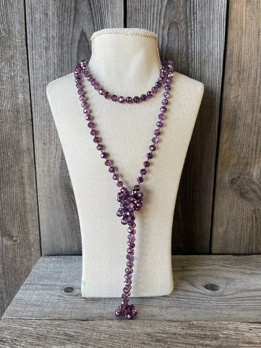 The Loryn 60" Iridescent Plum Beaded Necklace