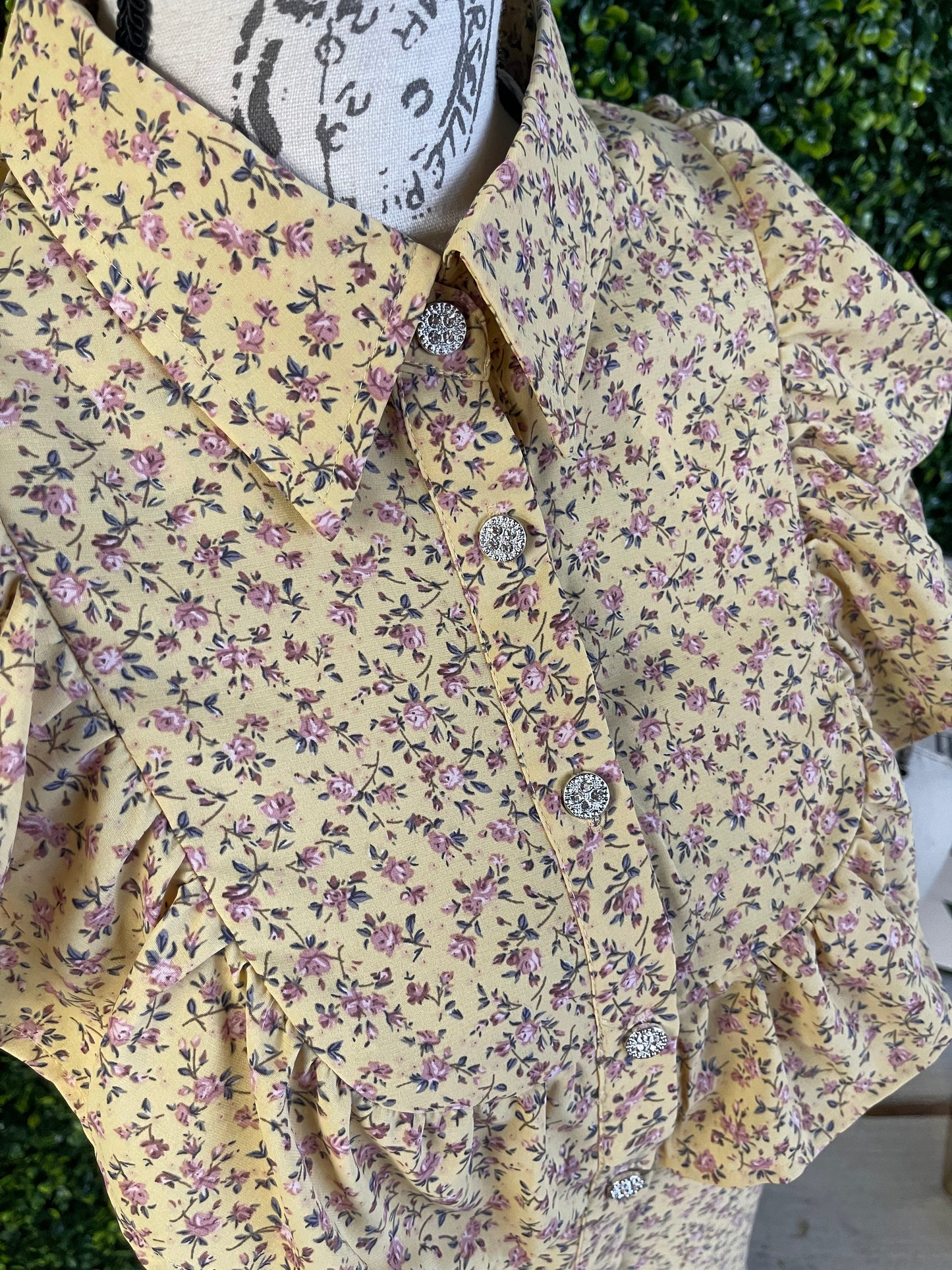 Western Bling Floral Button Up Top - Yellow