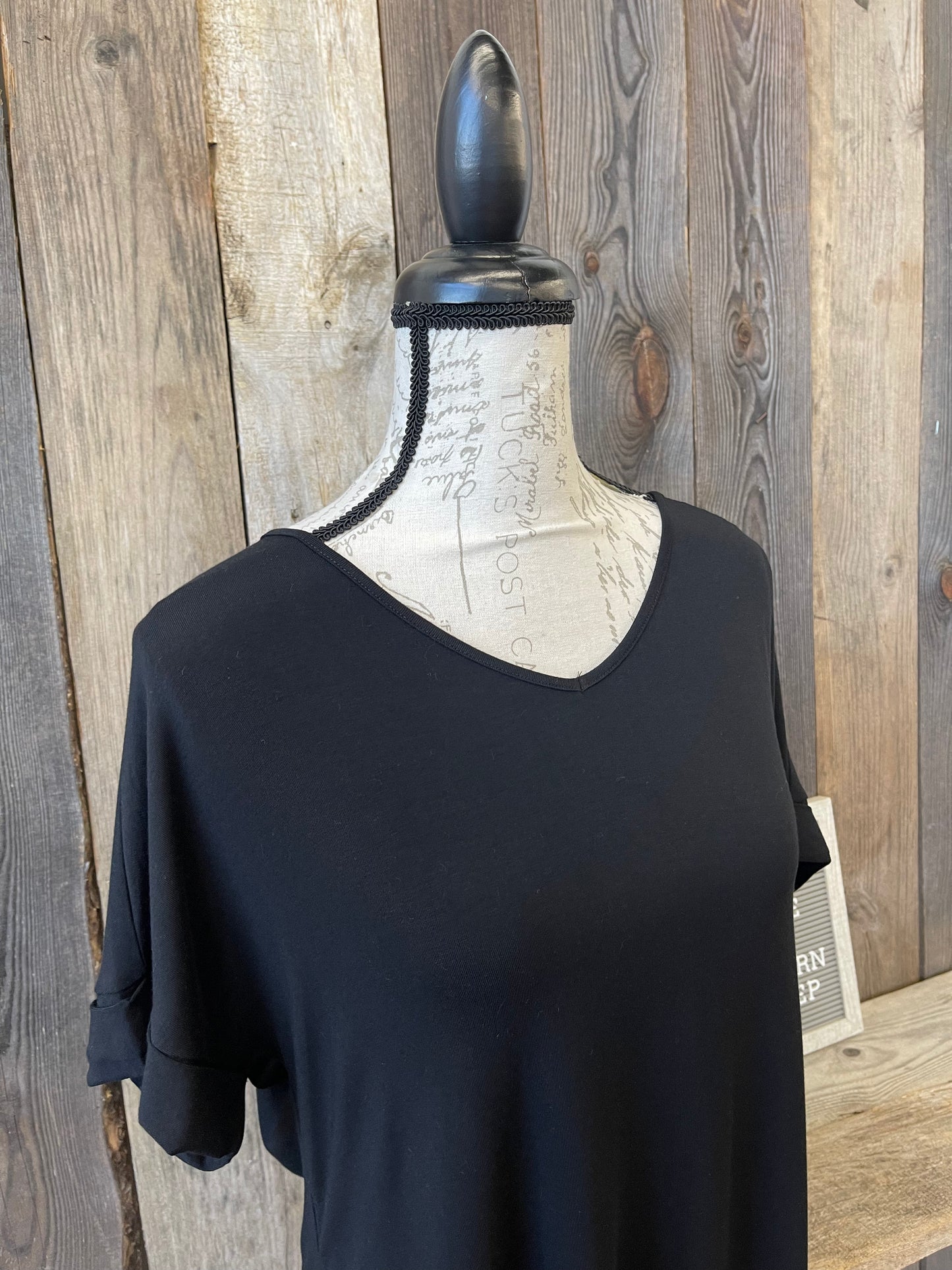 Curvy Evelyn Black Luxe Rayon V-Neck Top