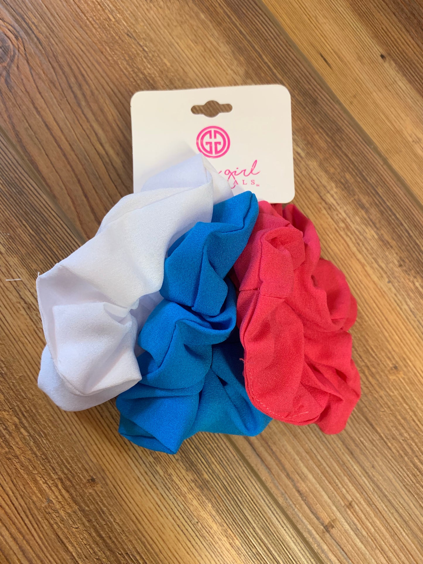 Pack of 3 Assorted Hair Scrunchies - Pink, Blue, White (SCR1)
