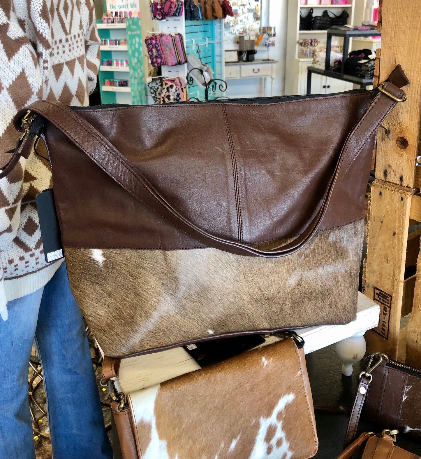 The Isabela Cowhide & Leather Tote Bag - Chocolate