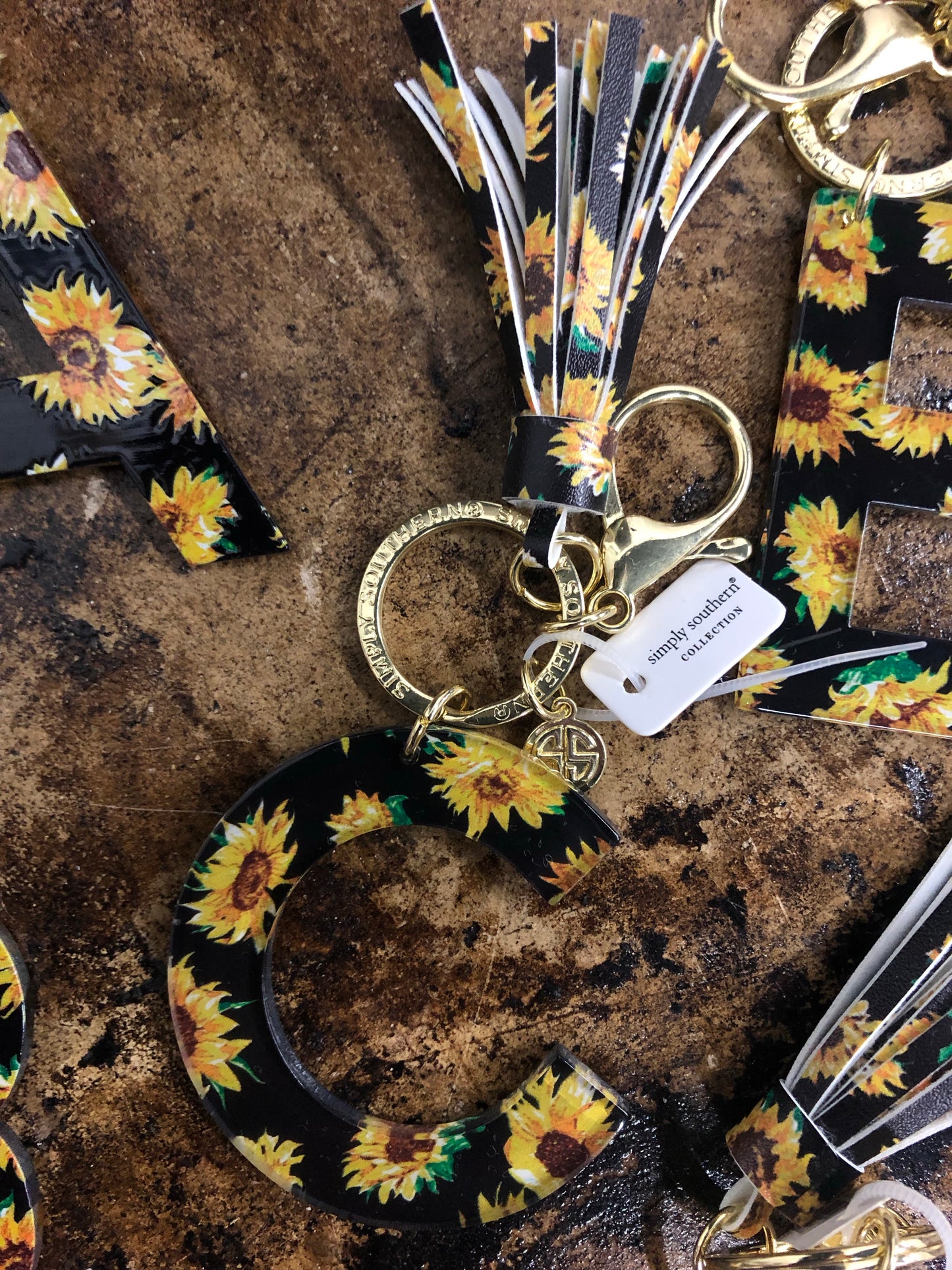 Simply Southern Sunflower Initial Charm Keychain