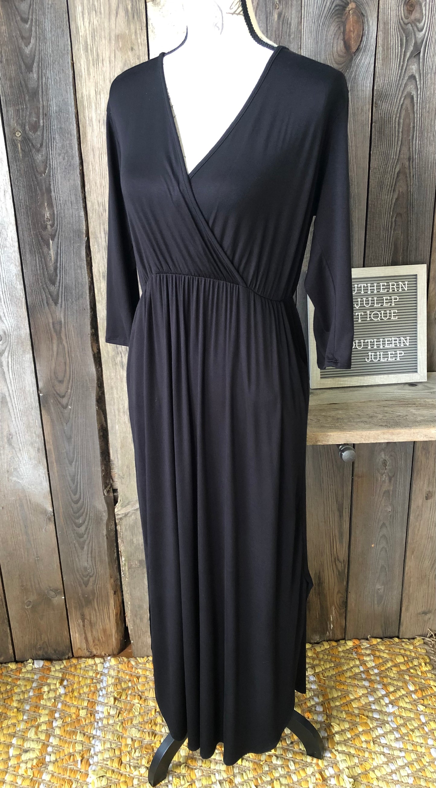 The Ivey Black Surplice Wrap Dress