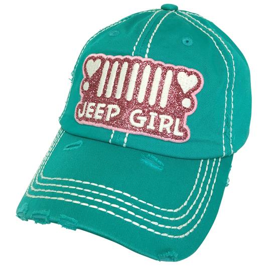 Jeep Girl Glitter Patch Vintage Distressed Look Baseball Cap