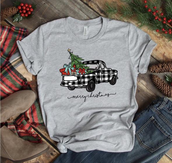 PREORDER - Black/White Plaid Tree Truck Grey SS Boutique Soft Tee