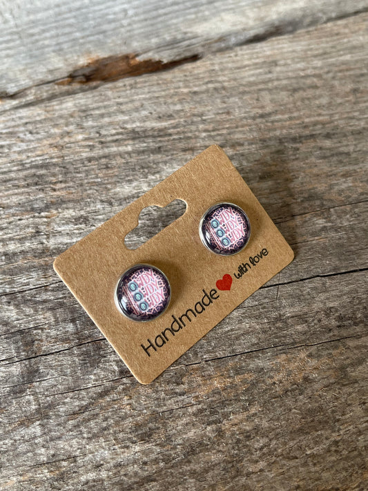 Handmade Howdy Stacked Glass 12mm Stud Earrings