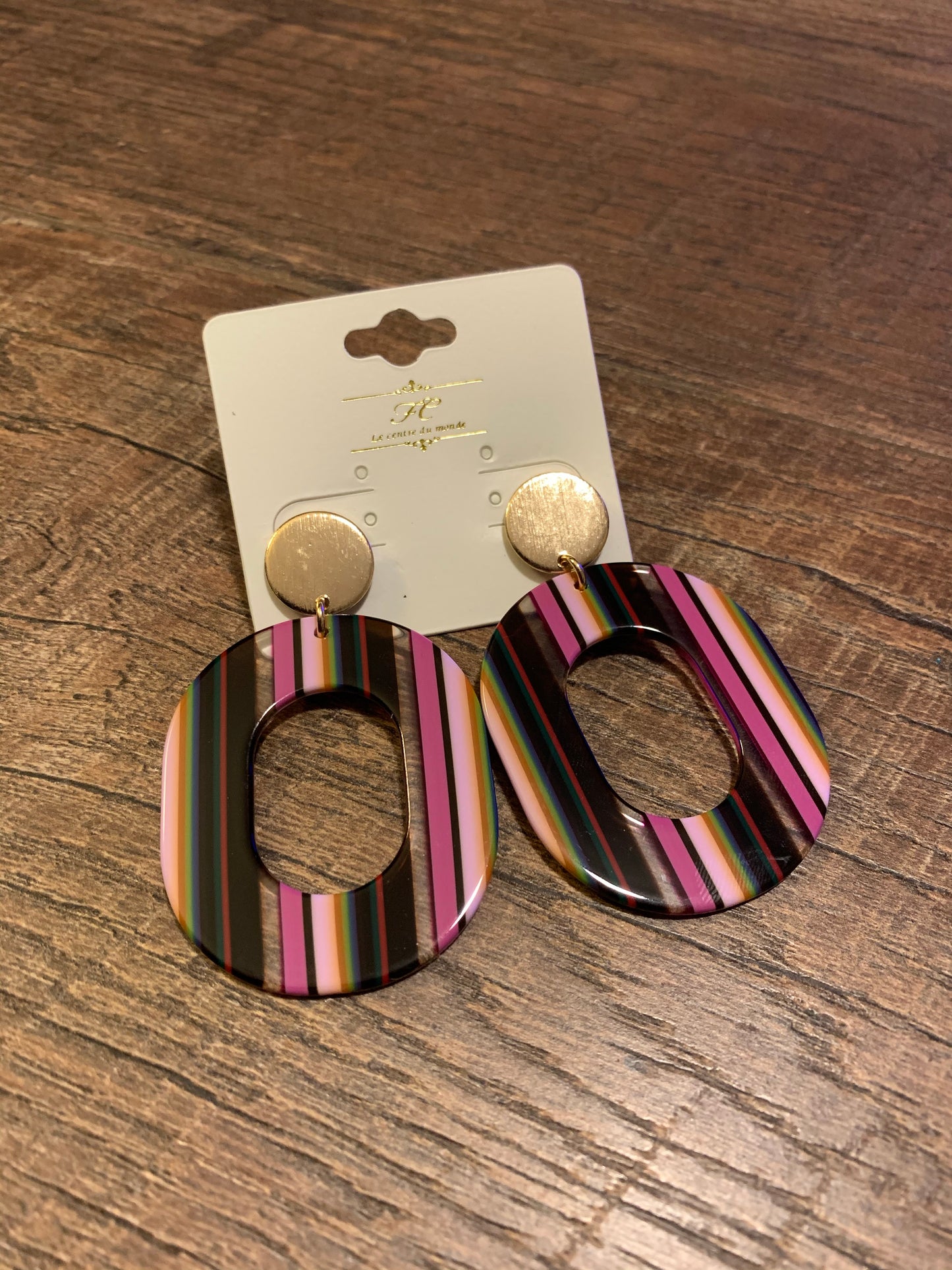 Retro Multicolor Striped Acetate Post Earrings