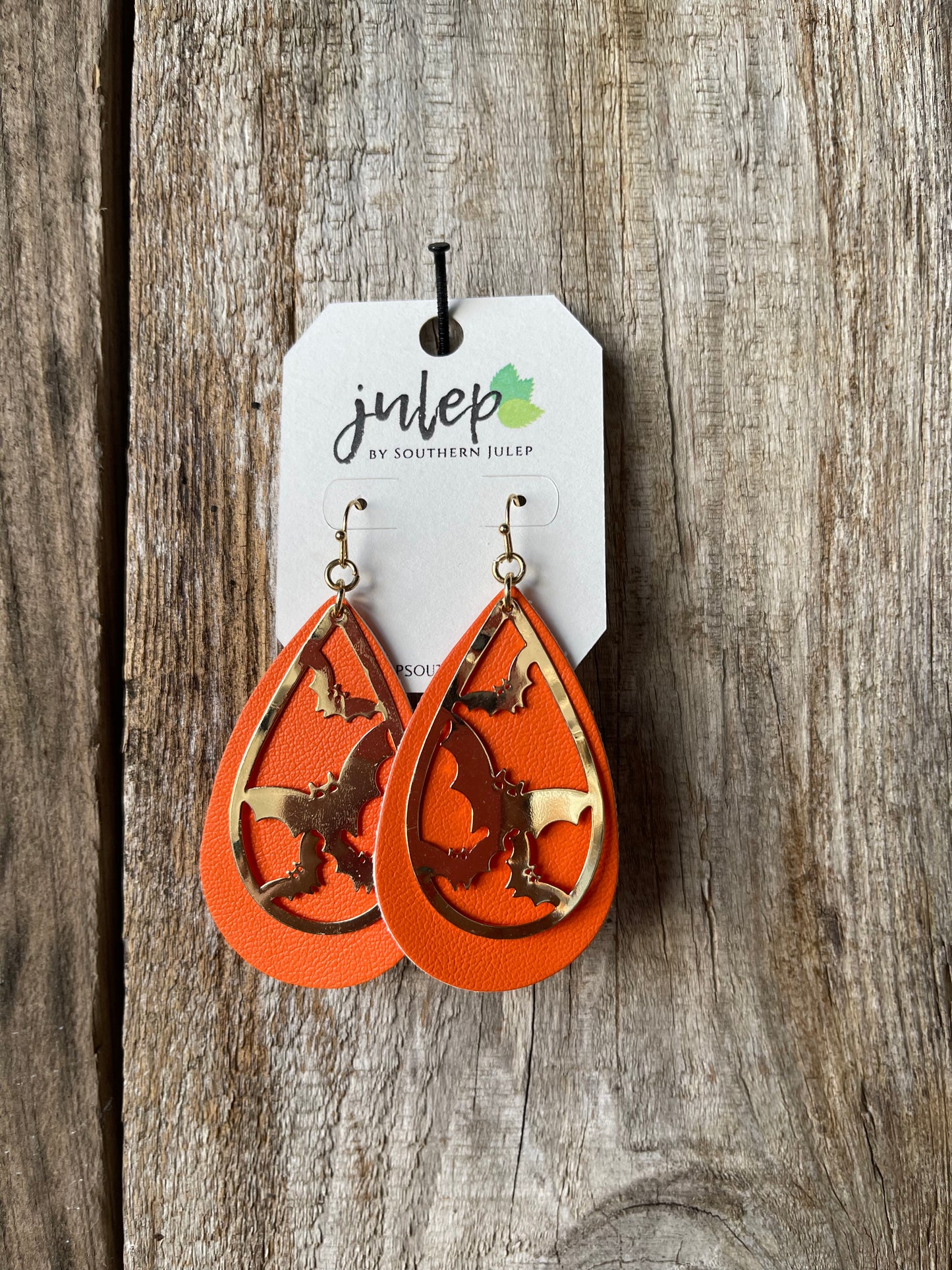 Halloween Teardrop Earrings - Orange/Bats