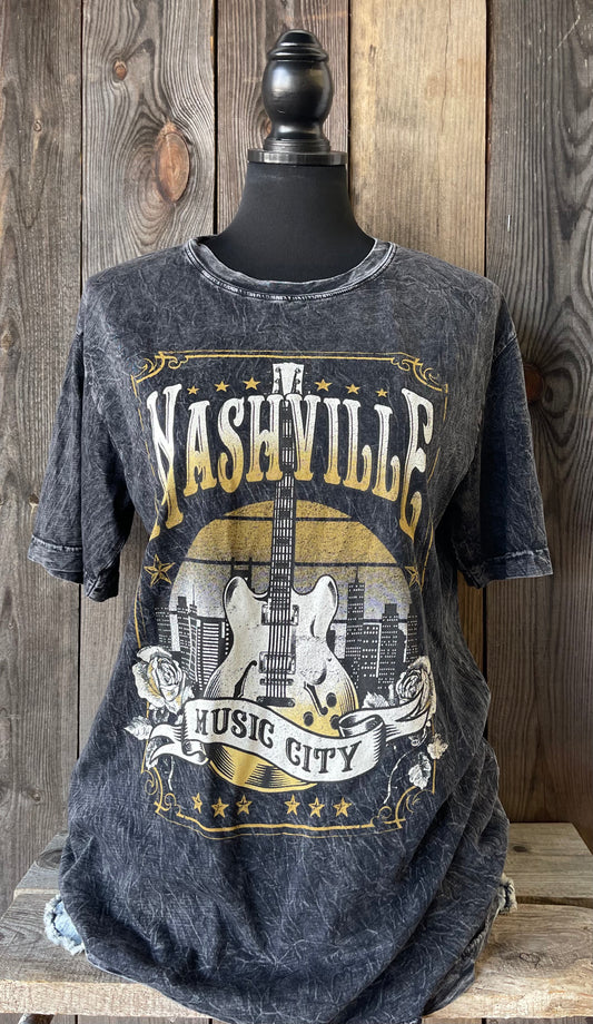Nashville Music City Black Mineral Washed Oversized Tee