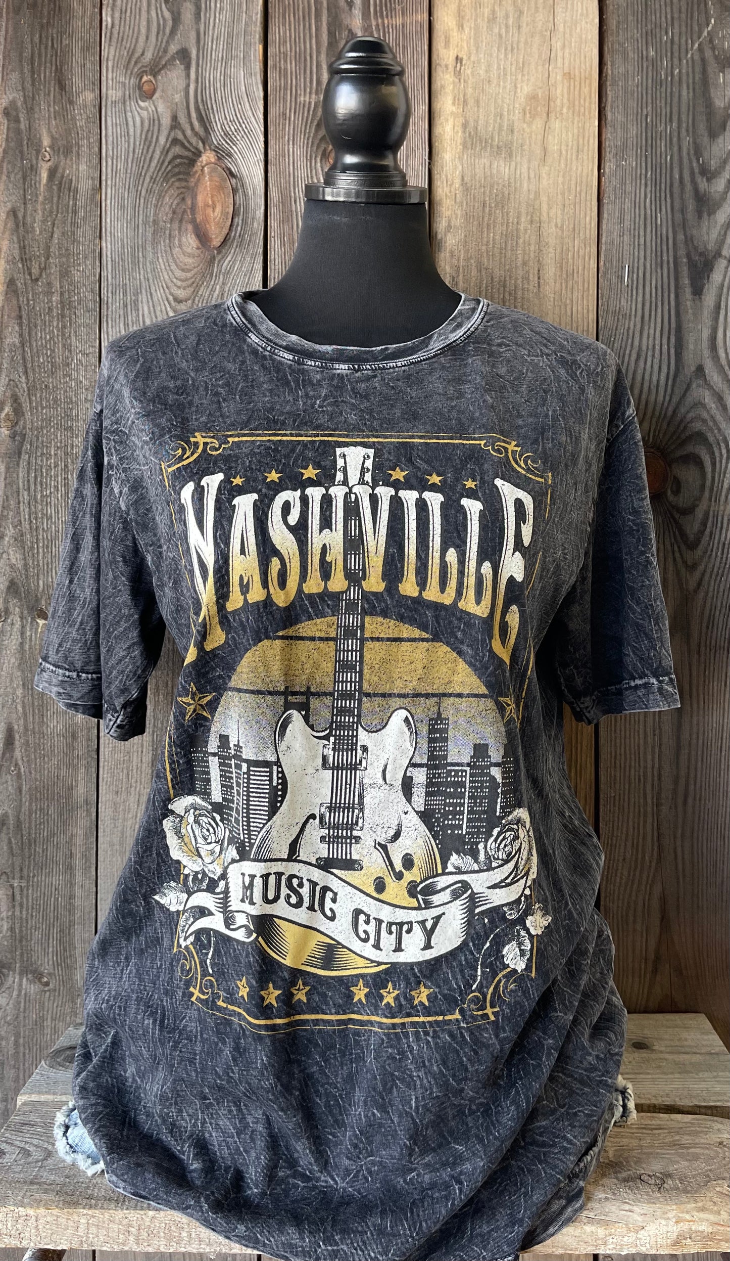 Nashville Music City Black Mineral Washed Oversized Tee