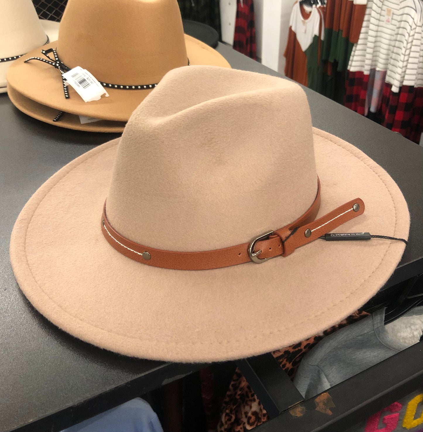 The Jessie Felt Hat w/ Studded Leather Band-Beige