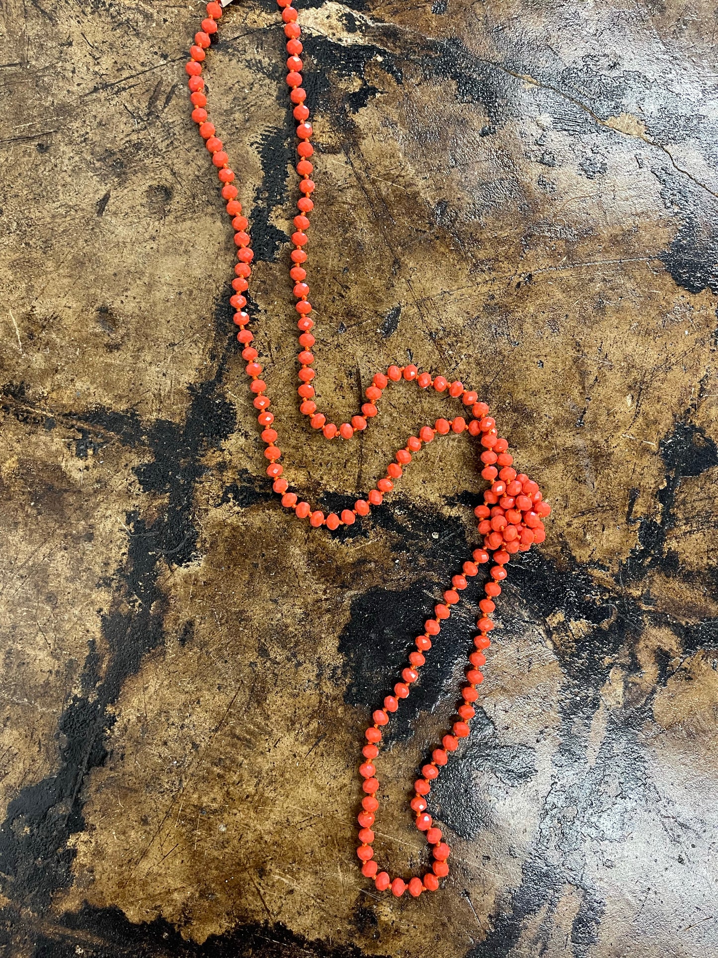 Tabitha 60" Hand Knotted Beaded Necklace - Orange