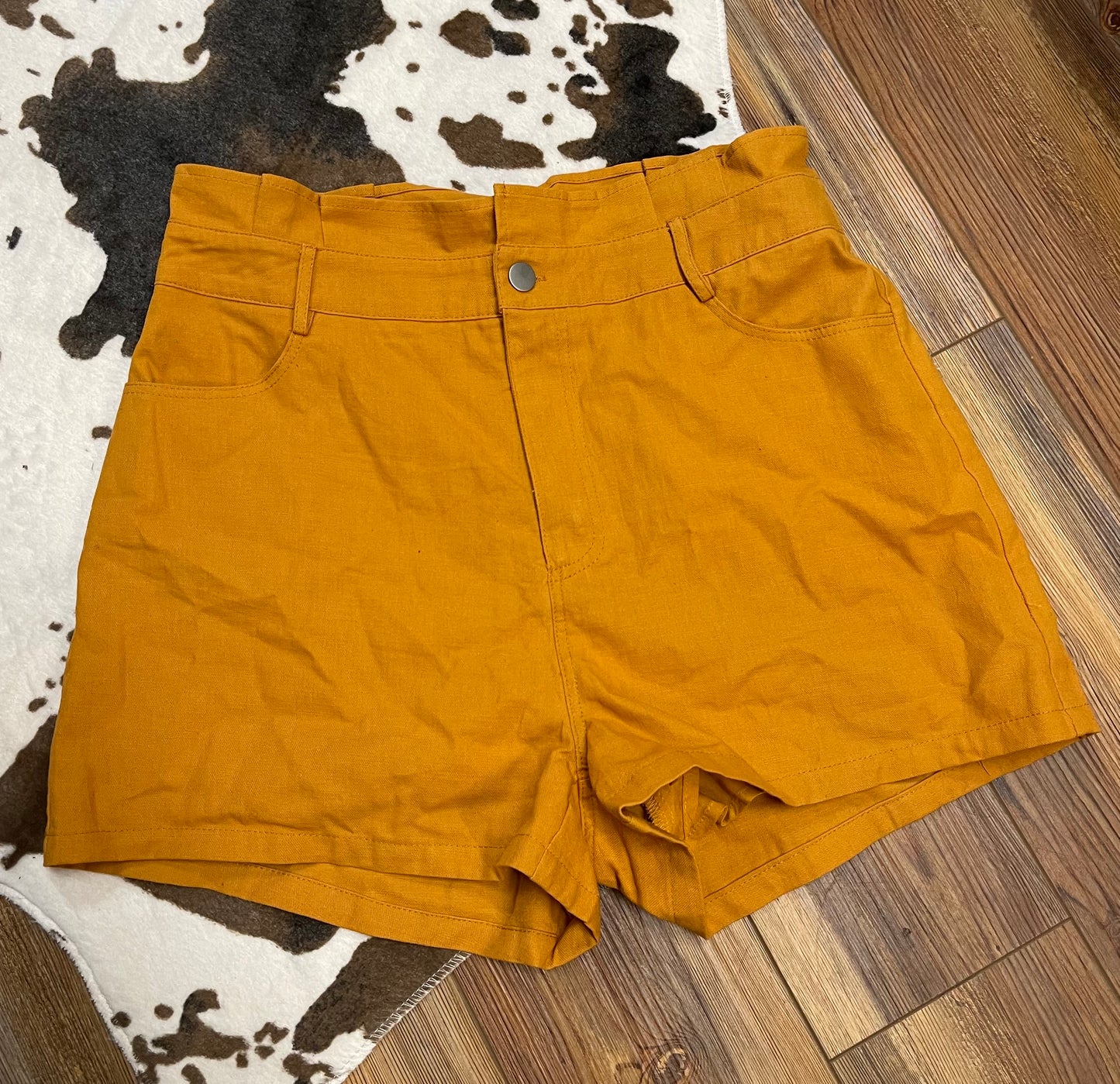 Cotton Twill Paperbag Shorts - Amber