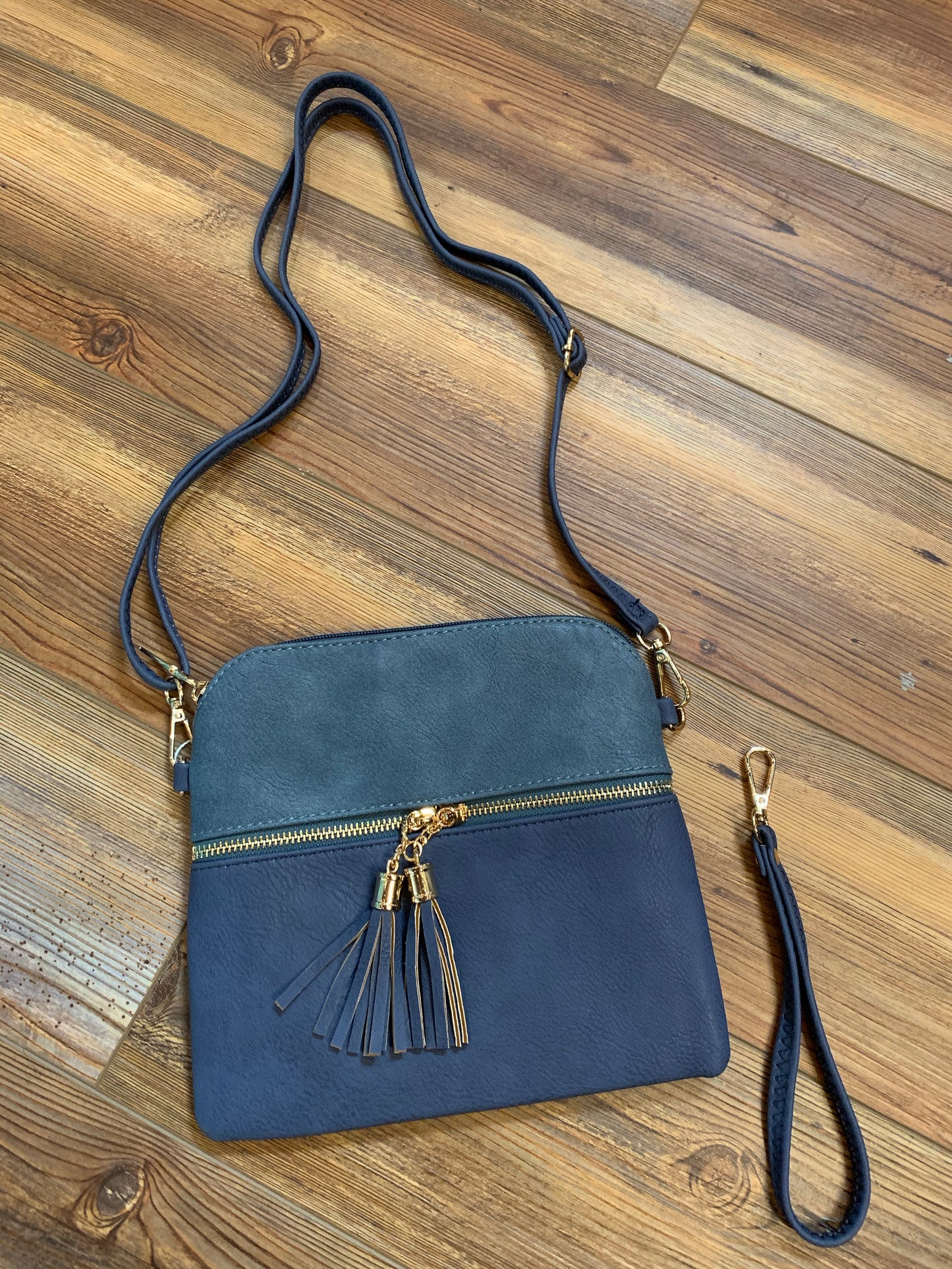 Tara Tassel Vegan Leather Crossbody Bag - Dark Blue/Indigo