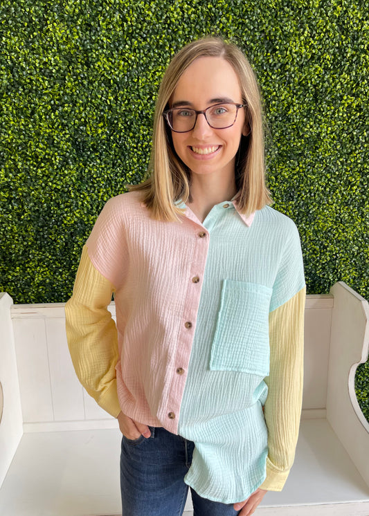 Simply Southern - Colorblock Button Down - Ice