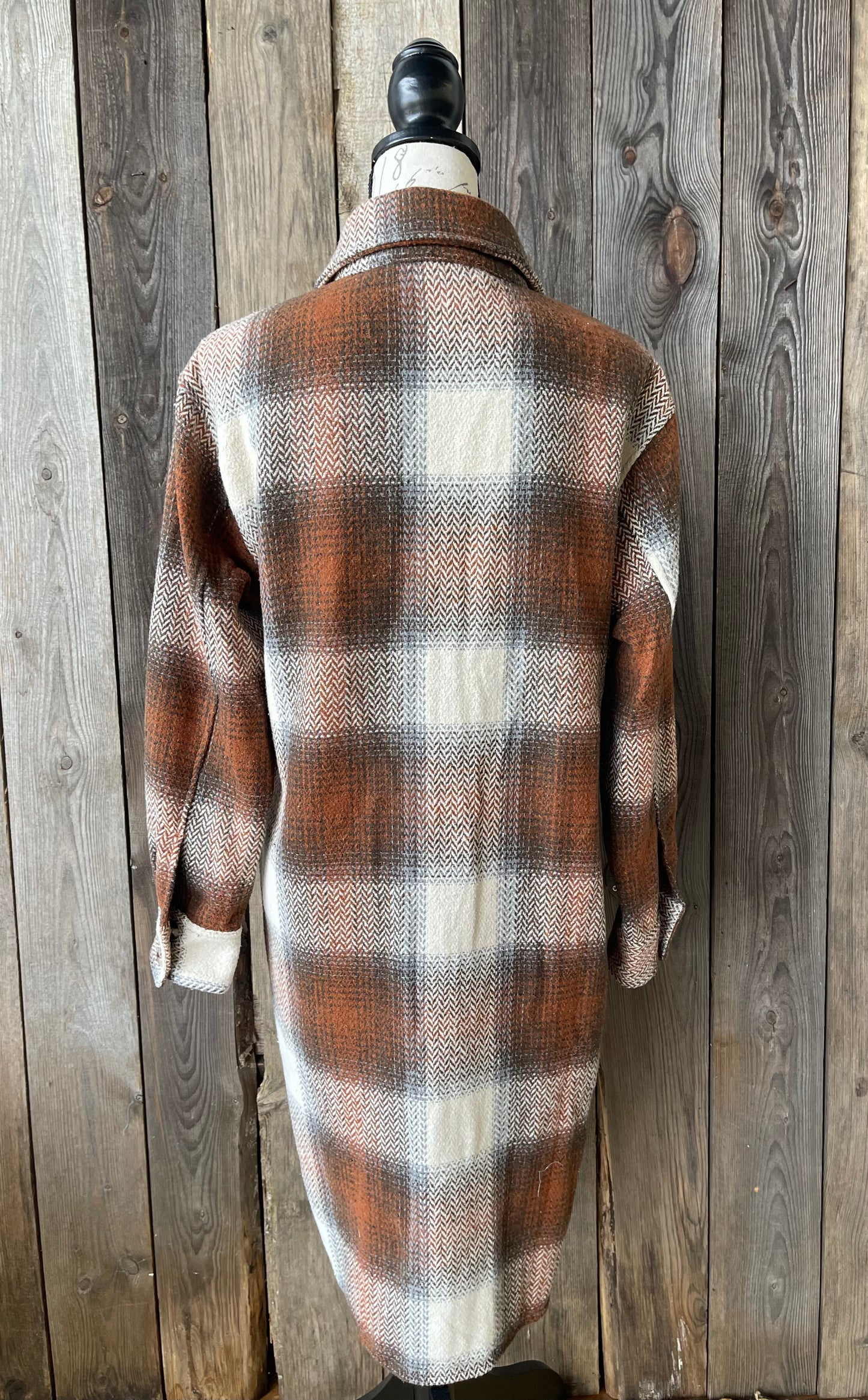 The Torrey Rust Plaid Long Coat Shacket
