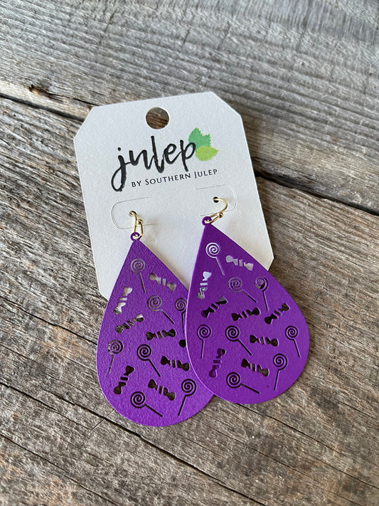 Halloween Metal Teardrop Earrings - Purple/Candy