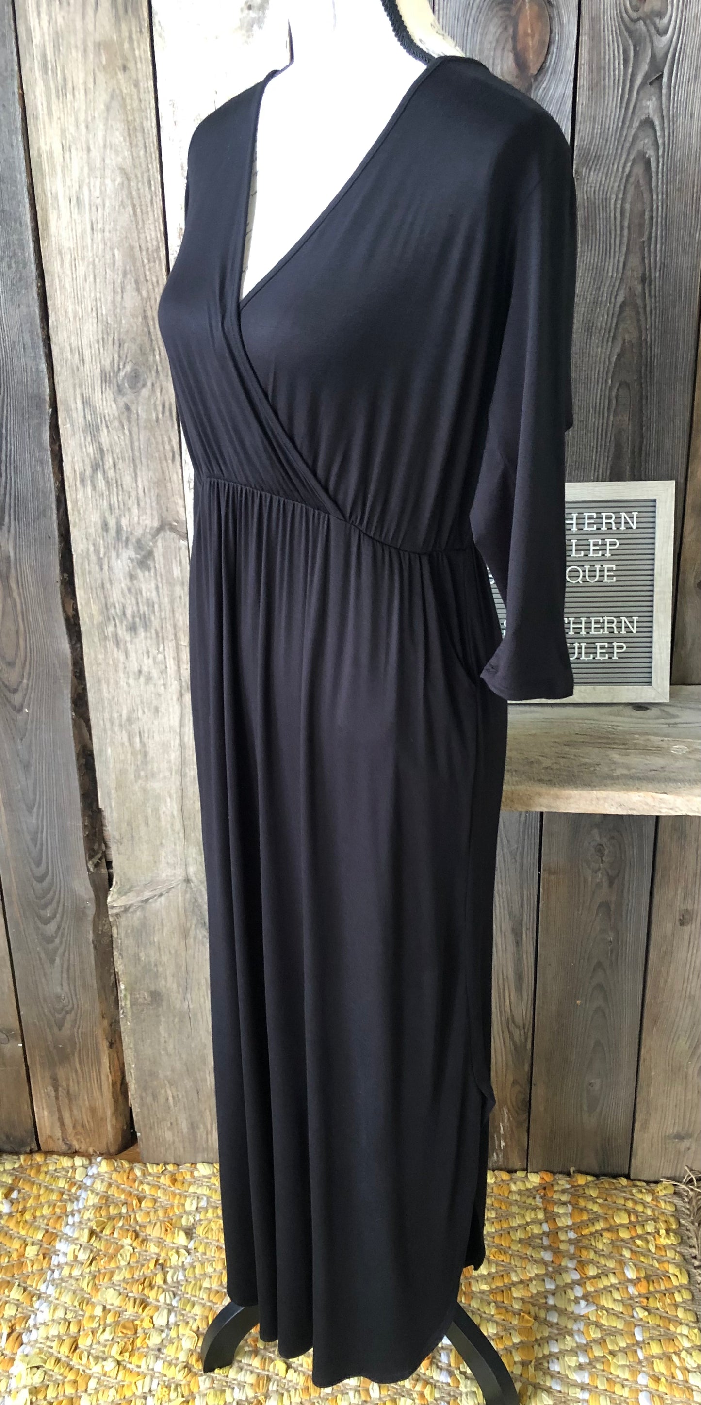 The Ivey Black Surplice Wrap Dress