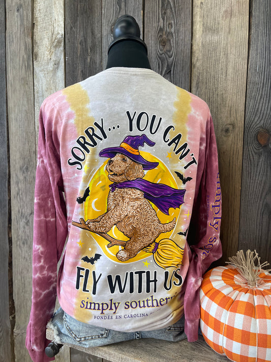 FINAL SALE - YOUTH - Simply Southern - Sorry You Can't Fly With Us Halloween Long Sleeve Tie Dye Tee