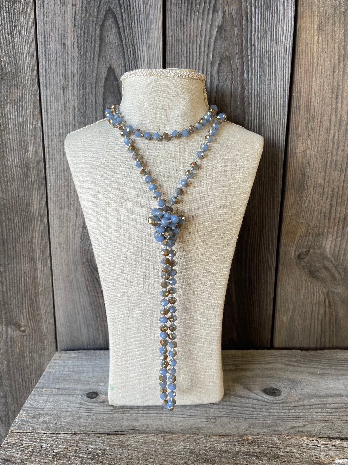 The Lynae 60" Blue & Brown Beaded Necklace