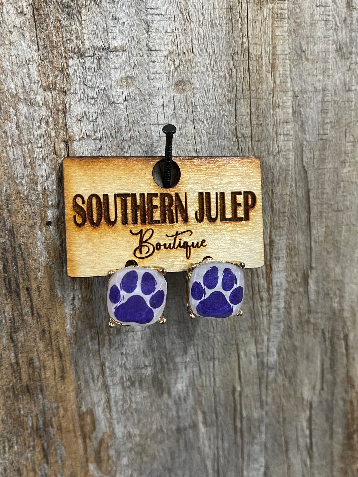 The Paw Print Studs - Purple