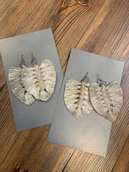 Handmade Macrame Fringe Earrings - Grey