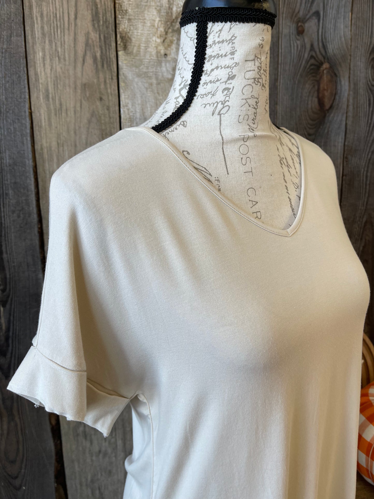 The Evelyn Taupe Luxe Rayon V-Neck Top
