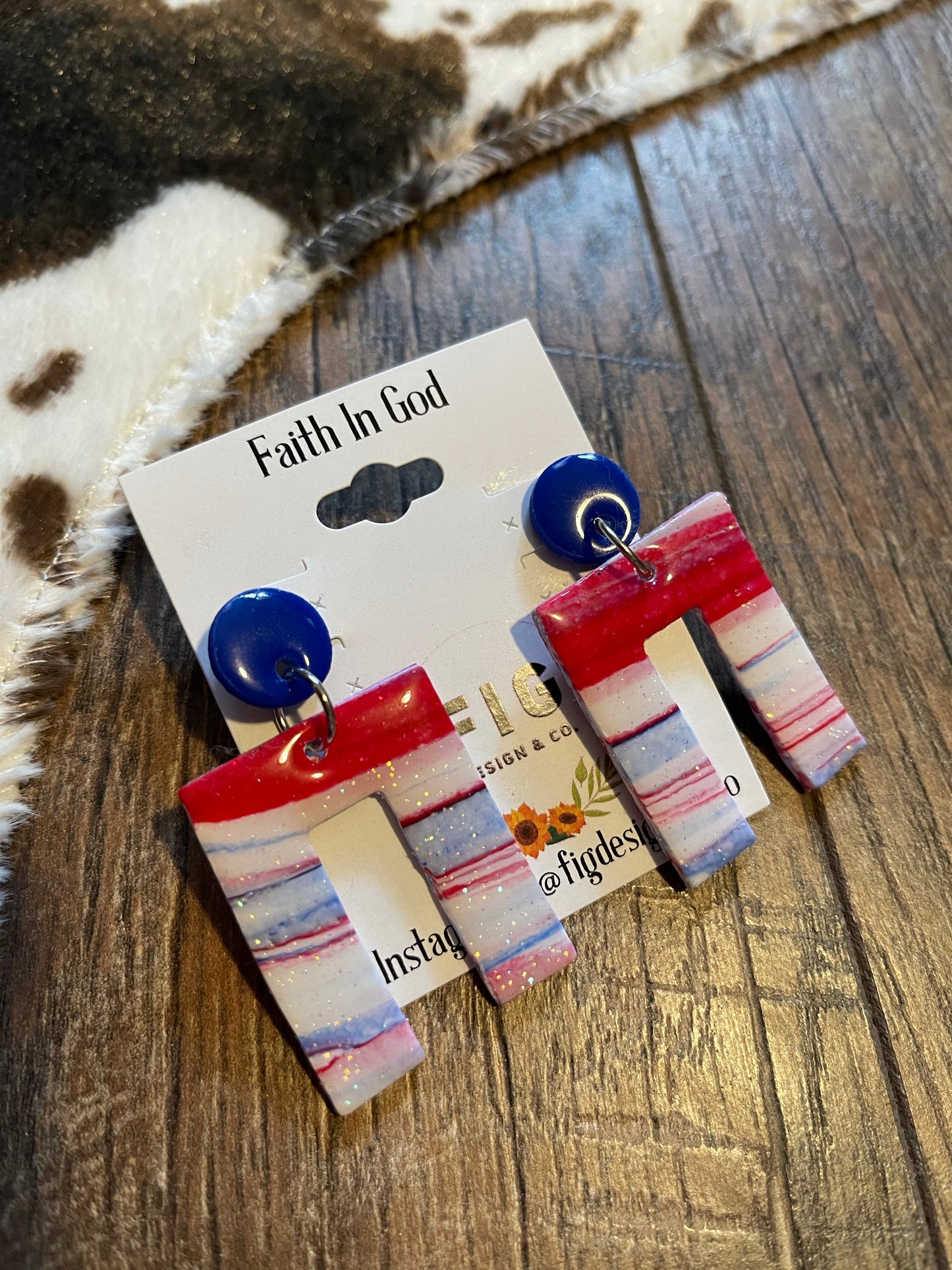 FIG // Handmade Clay Earrings - Red, White, & Blue Dangles