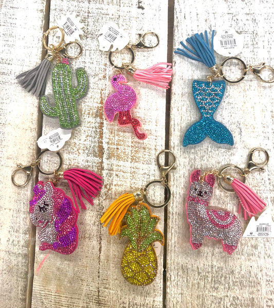 Crystal Puffy Keychain Purse Charms - Asst