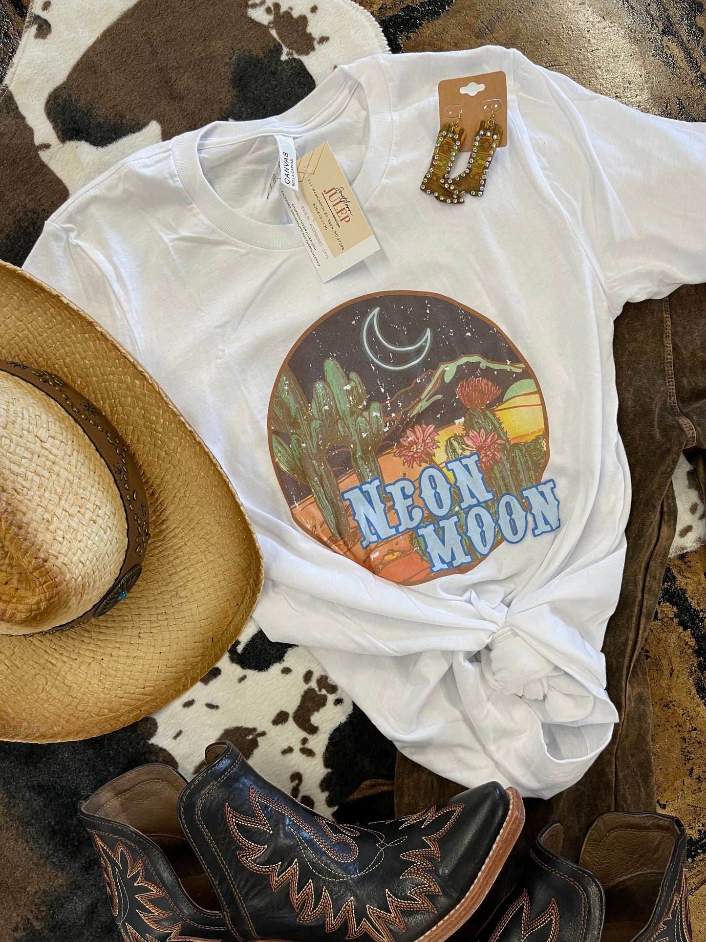 Neon Moon Cowboy Western Style Soft Boutique Tee - White