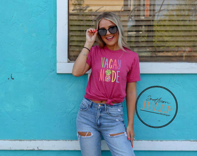 Vacay Mode Pineapple SS Boutique Tee - Custom Printed Preorder Tees