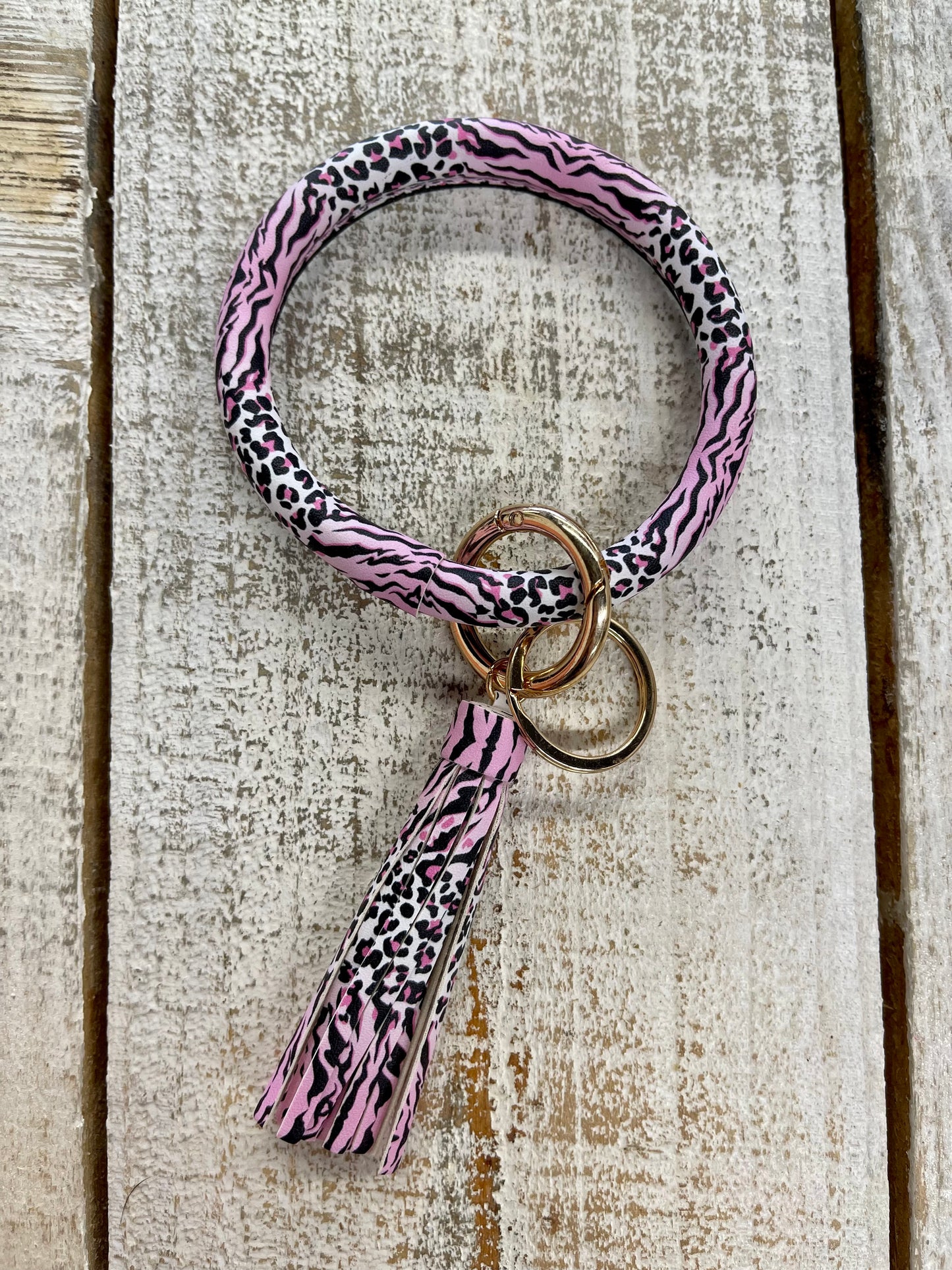 Light Pink Animal Print Wristlet Keyring Bangle Bracelet