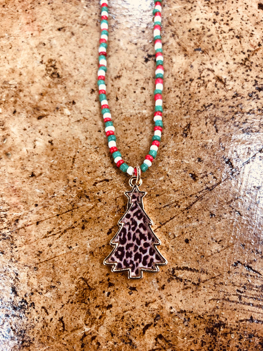 The Noella 16" Necklace - Leopard Christmas Tree