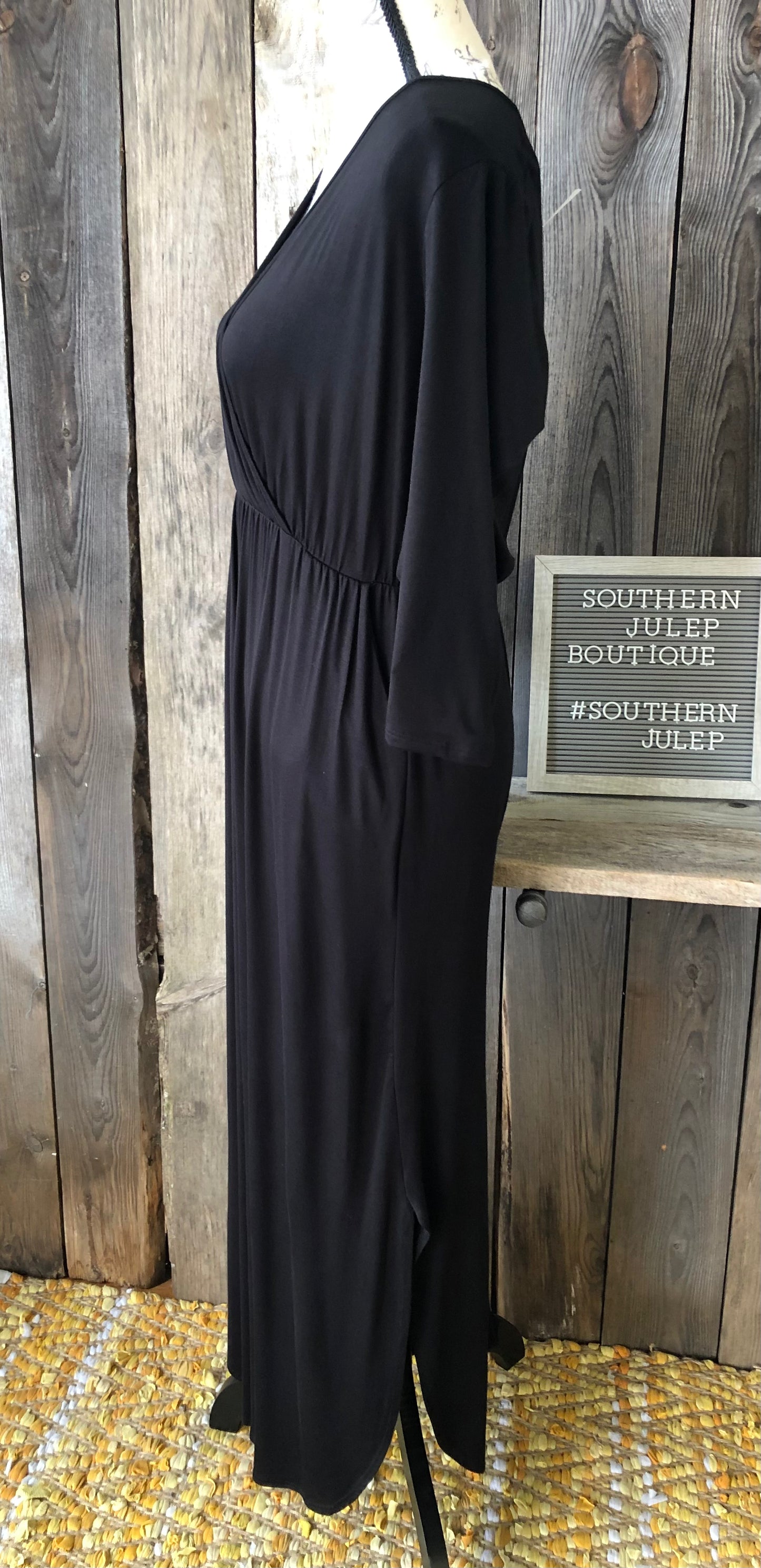 The Ivey Black Surplice Wrap Dress