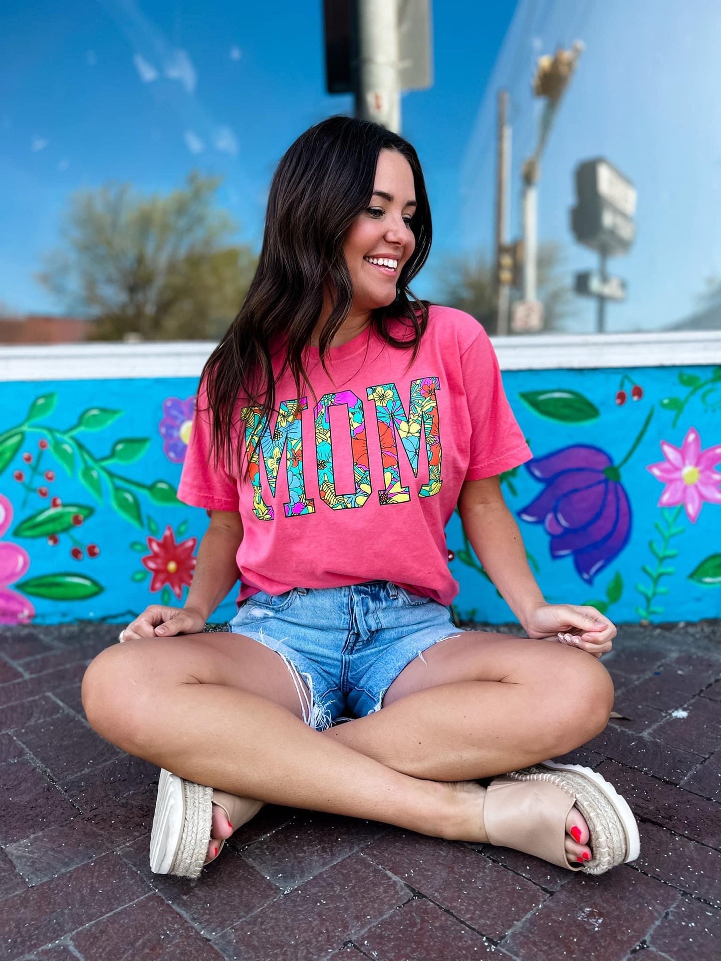 Spring Floral Mom Tee - Watermelon