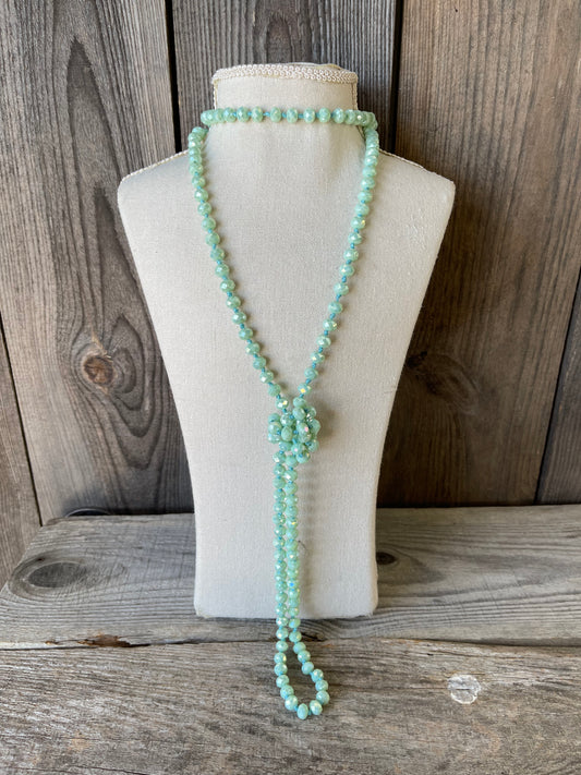 Tasi 60" Sea Green Hand Knotted Beaded Necklace