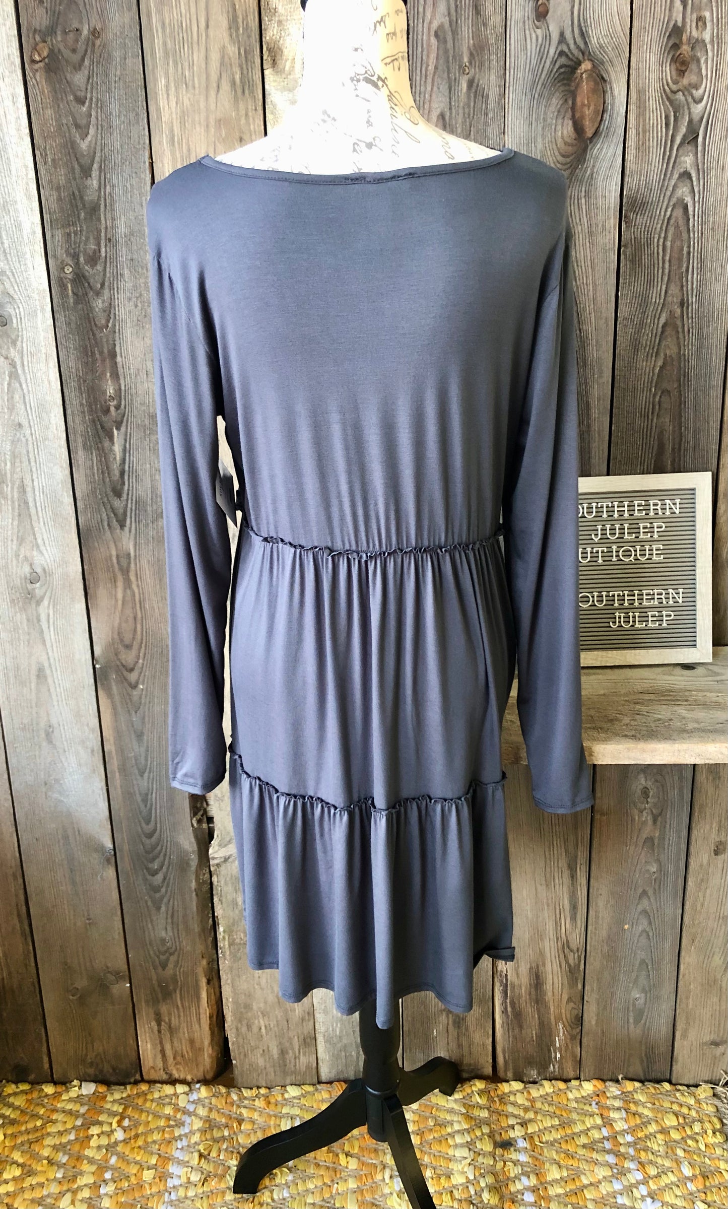 The Marian Tiered Midi Dress - Dark Slate