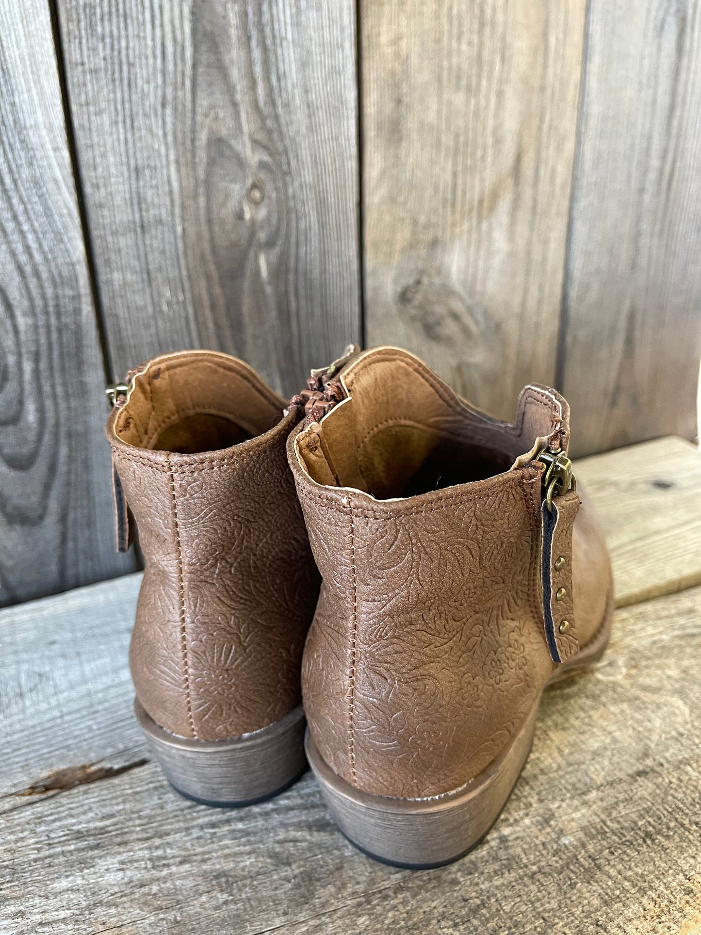 The Outlaw Tooled Ankle Bootie - Tan