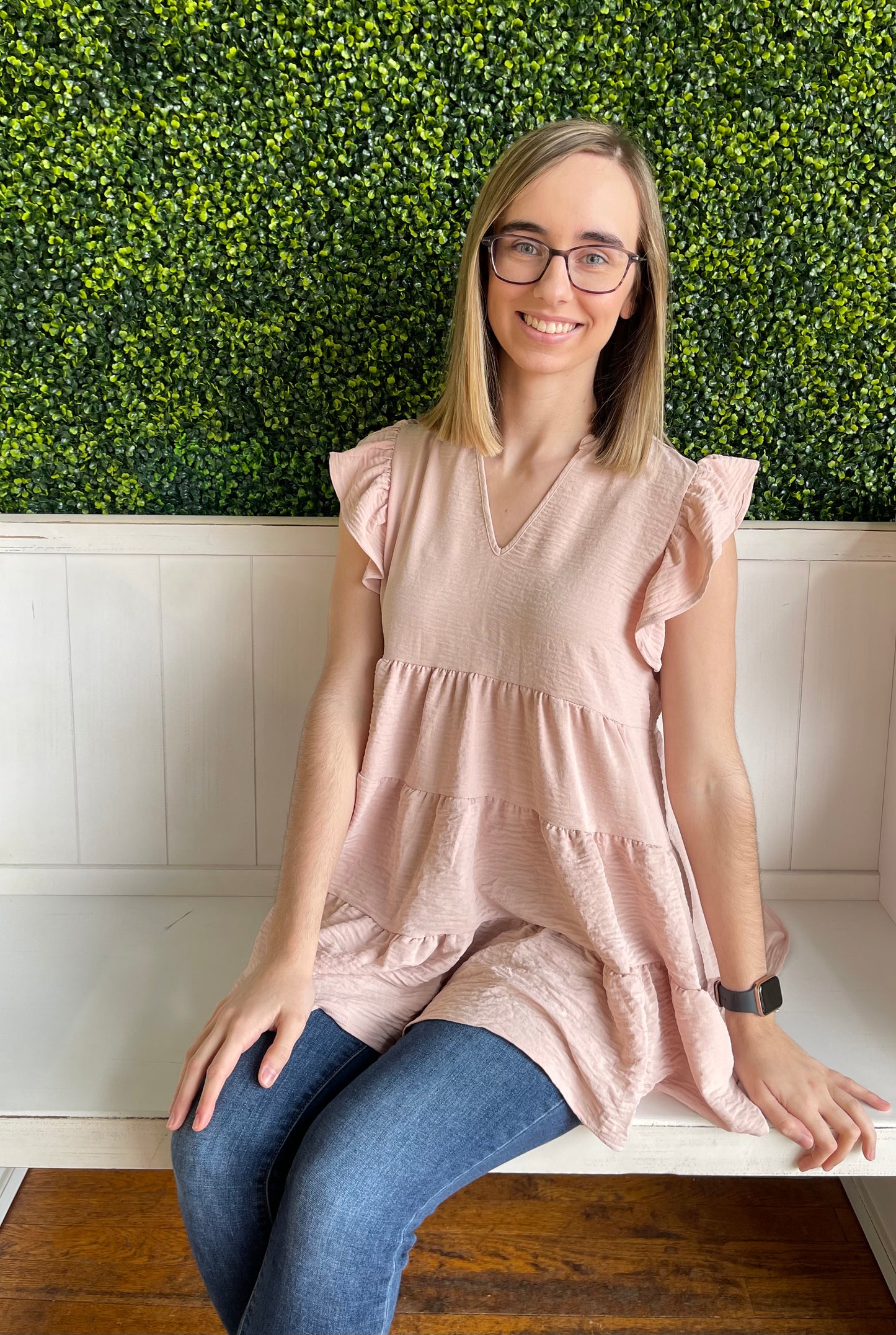 The Kinley Ruffle Tiered Top - Dusty Blush