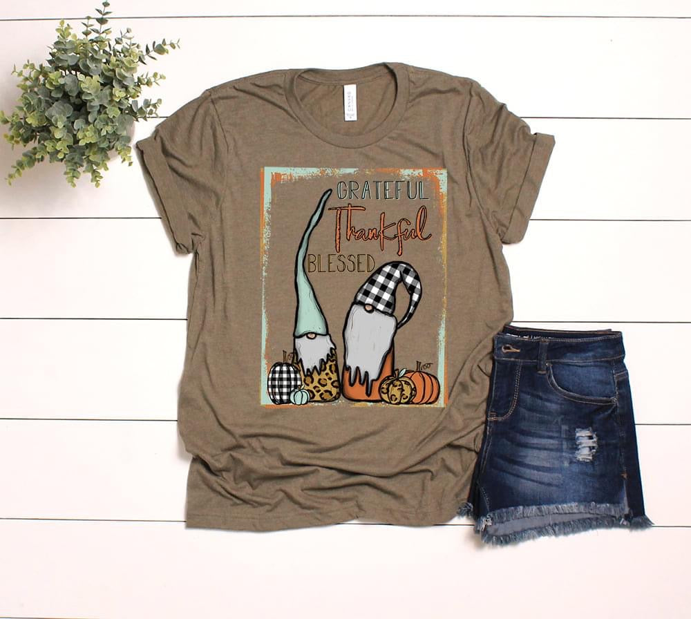 PREORDER - Grateful Thankful Blessed Gnomes Soft Boutique Tee