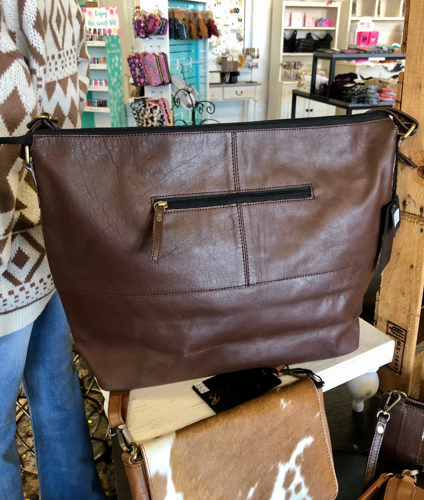 The Isabela Hair On Hide & Leather Tote Bag - Brown & White