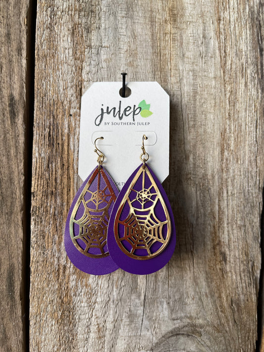 Halloween Teardrop Earrings - Purple/Webs