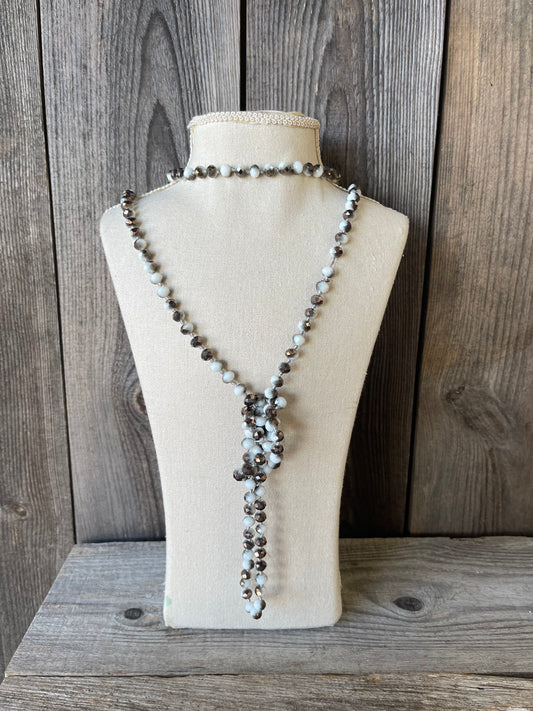 Eileen 60" Bronze & White Hand Knotted Beaded Necklace