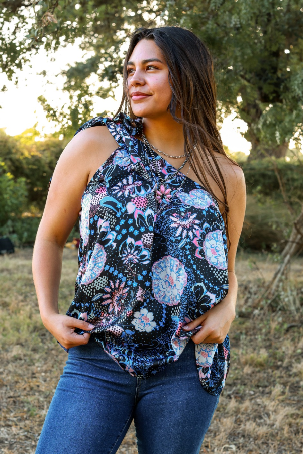 FINAL SALE - The Garden Goddess Tie Shoulder Top